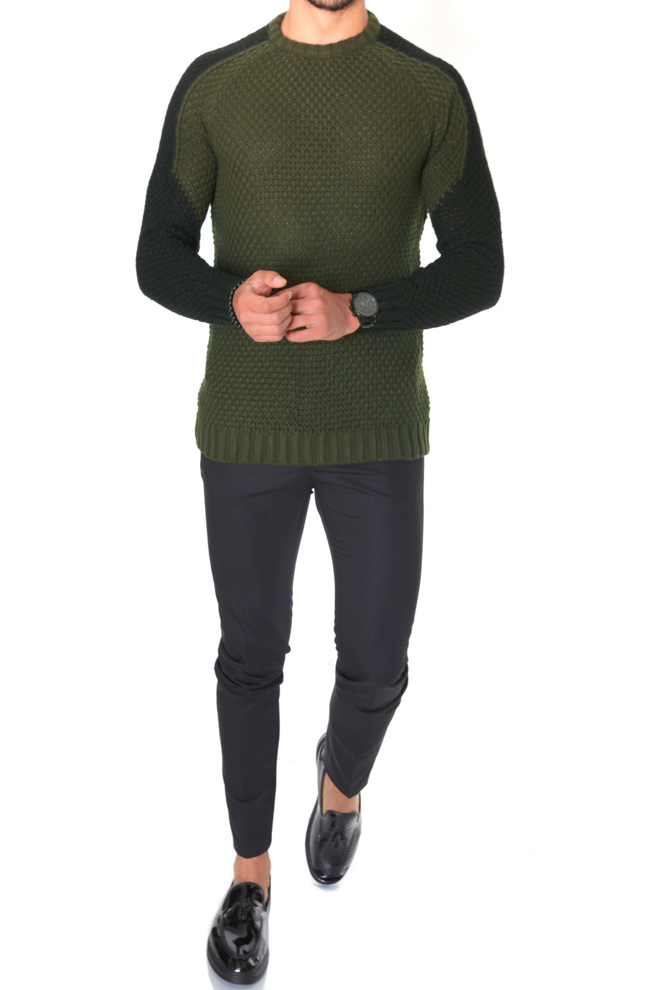 Pulover barbati, T3594, slim fit, kaki, gros, fashion, Kaki