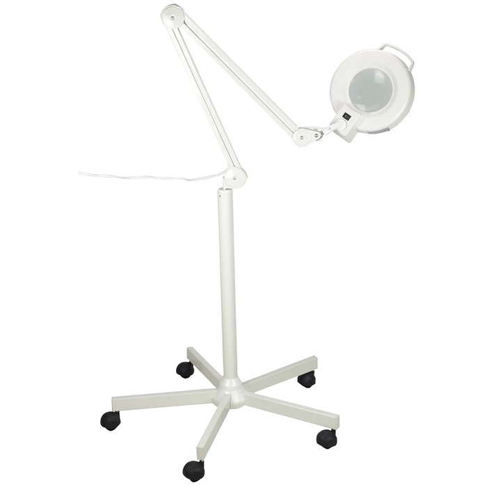 Lupa cosmetica cu picior Timeless Tools, 40 LED, 15 W, Marire cu 5 dioptrii, 27.5 x 16.5 x 78.5 cm, Alb