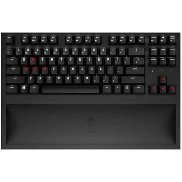 Tastatura gaming mecanica wireless HP Omen Spacer TKL, iluminare alb/rosu, switch Cherry MX Brown, Negru