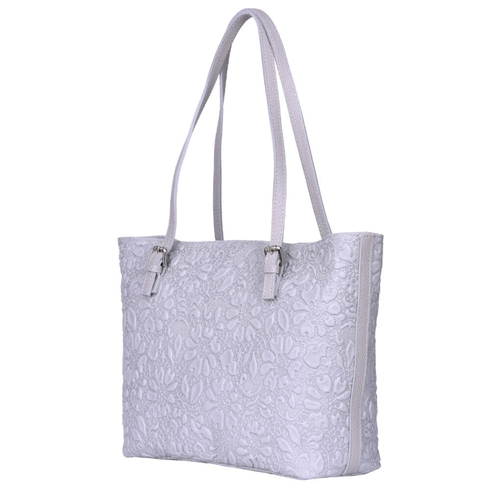 Geanta din piele amprentata cu model floral Emilia gri