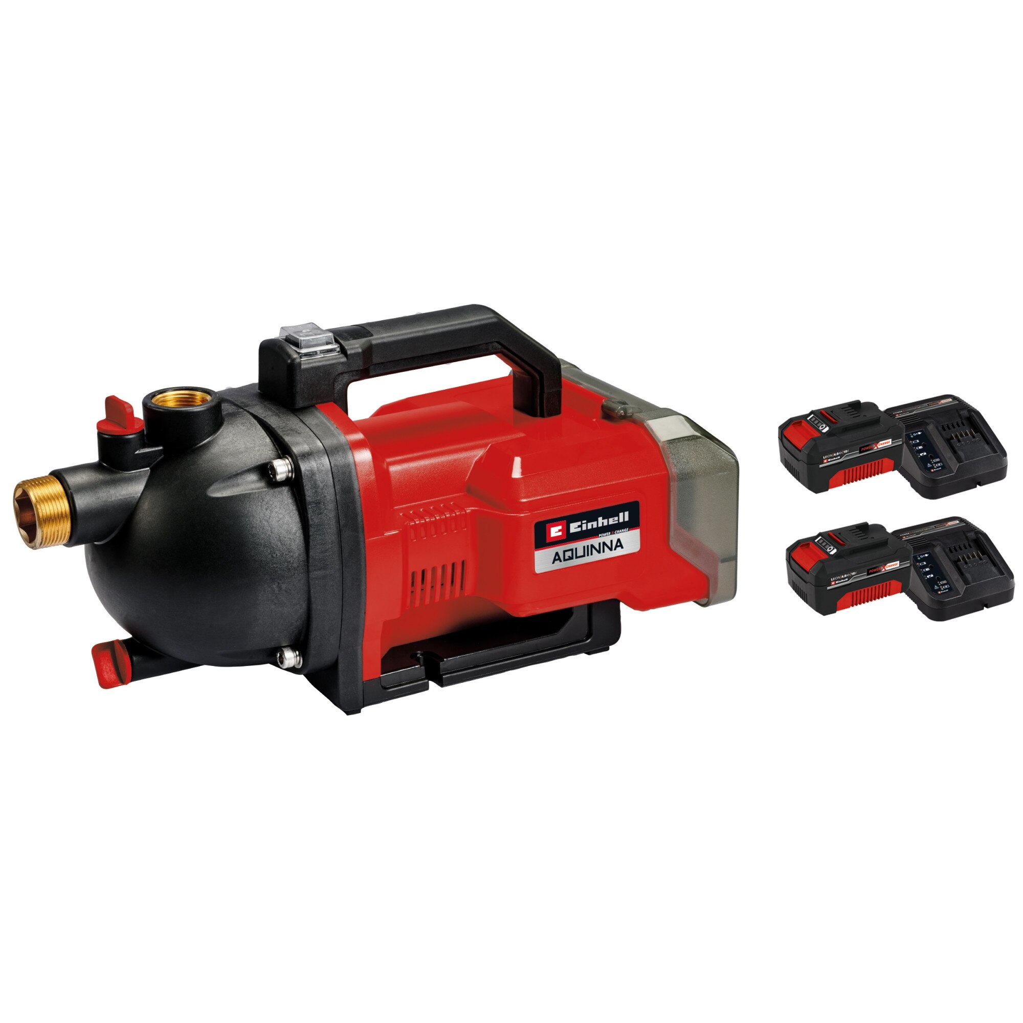 Pompa de gradina Einhell Power X-Change Aquinna 36 V - Kit, capacitate max 3000 L/h + 2 incarcatoare rapide + 2 acumulatori de 4,0Ah