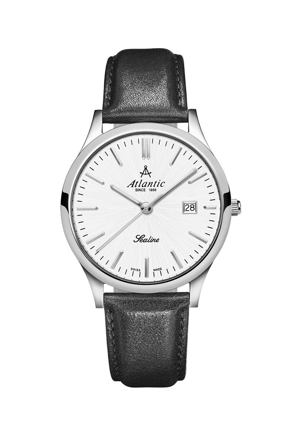 Atlantic, Ceas cu o curea de piele, Negru/Argintiu