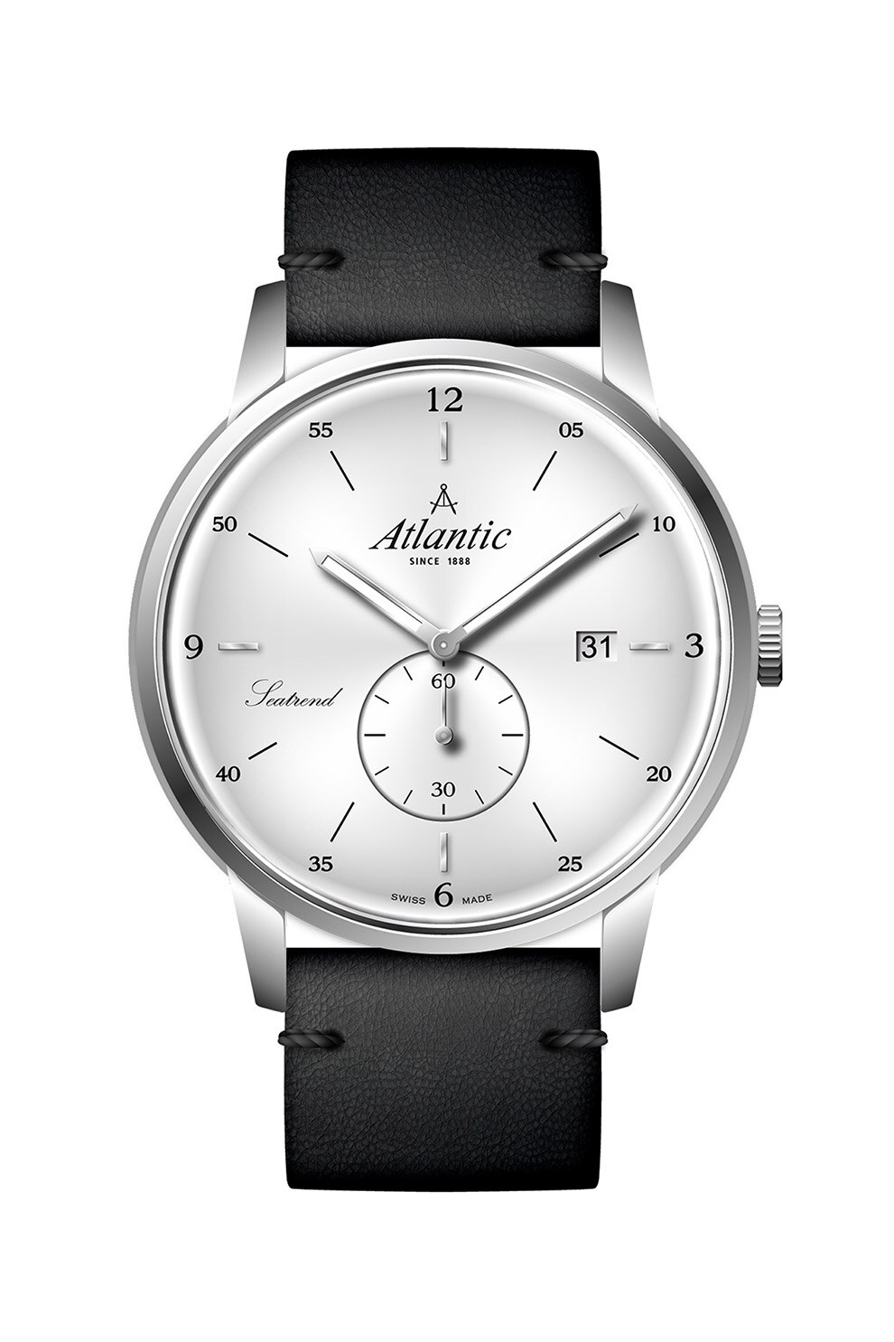 Atlantic, Ceas cu o curea de piele, Negru/Argintiu