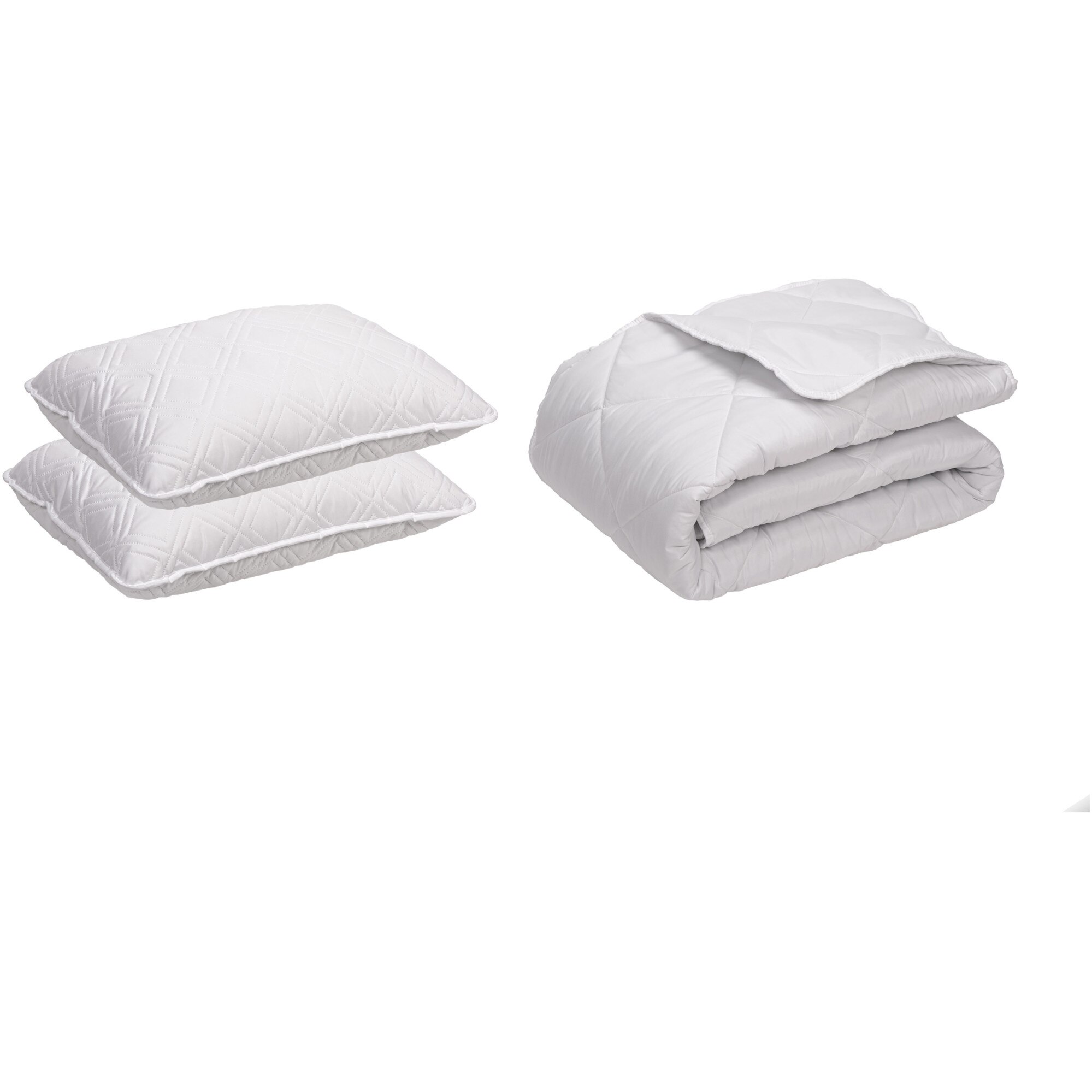 Set pilota Kring, microfibra 72 g, fill 300 g, 180x200 cm + doua perne, microfibra 72 g, Superball 620 g, 50x70 cm, Alb