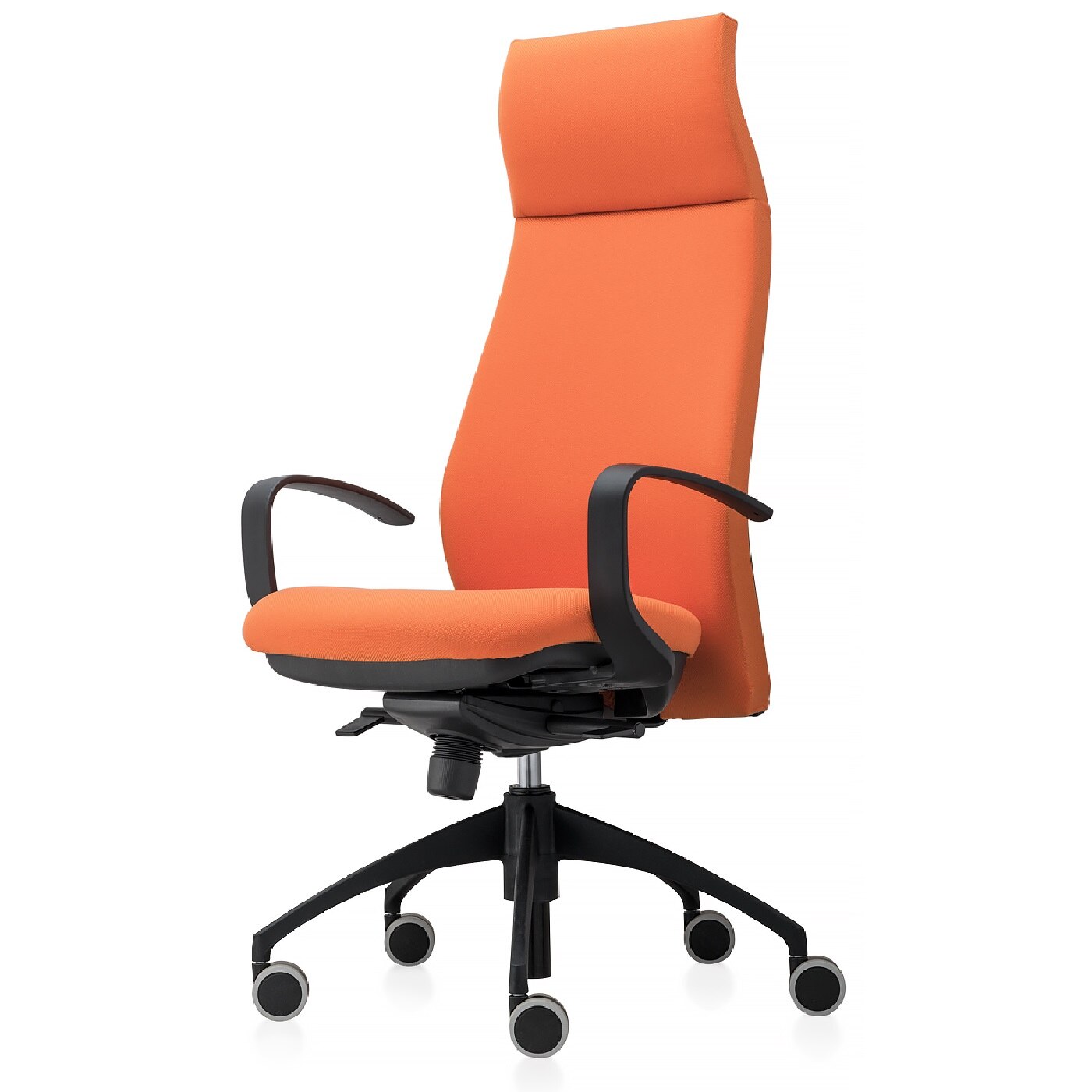 Scaun ergonomic de birou TRAFFIC CHAIRS LONG, sezut si spatar tapitat textil, PORTOCALIU, spatar reglabil pe inaltime, tetiera incorporata in spatar, mecanism multiblock, role gumate mari