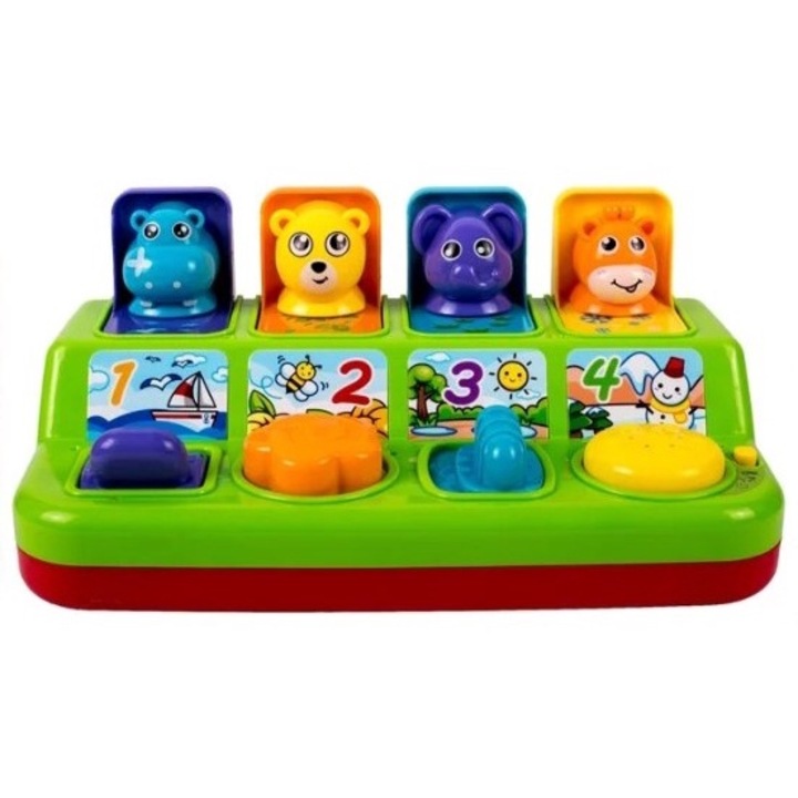 Joc educativ pentru bebelusi Pop Up cu 4 animale