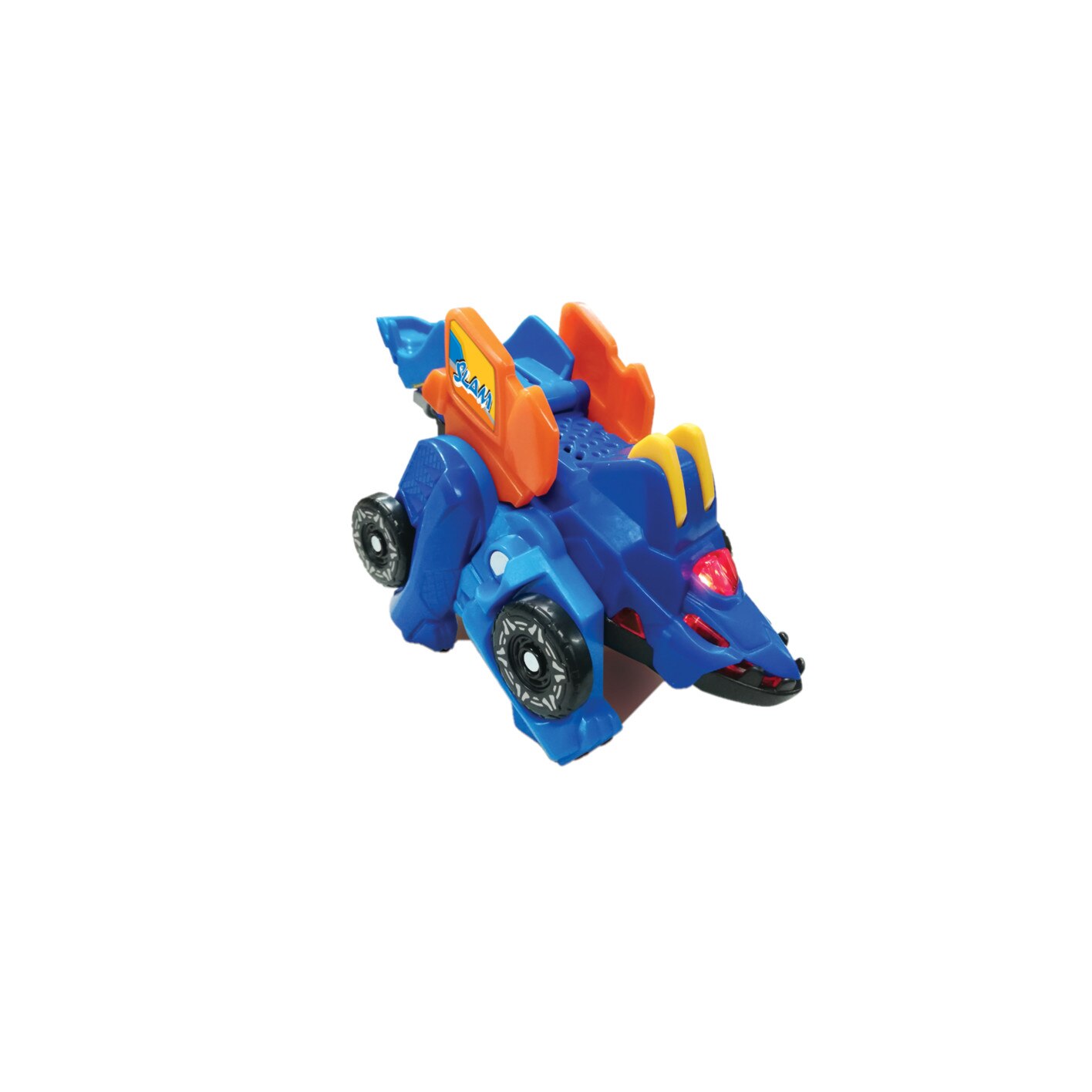 Jucarie Interactiva, Stegosaurus, Dinozaur Transformabil in Masina, Efecte Sonore si Fraze in Engleza, Sunete de Dinozaur si de Masina, Volum Ajustabil, 3-8 Ani, Albastru