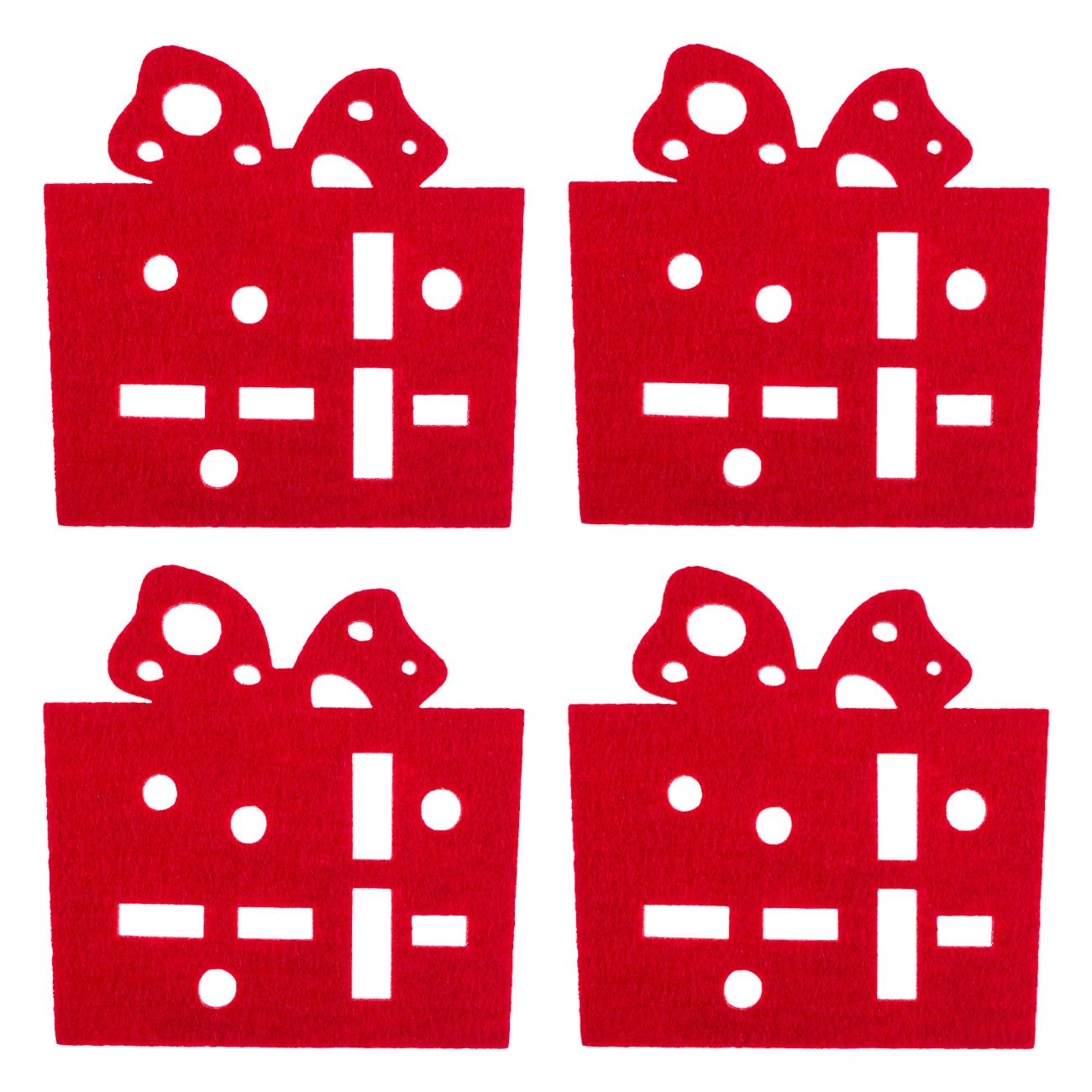 Set Suport Pahare, New Line, 4 Buc, model de Craciun cu Cadouri, 12 cm , Rosu