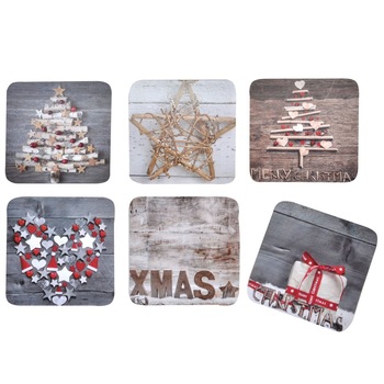 Set 6 naproane cu imprimeu brad si cadouri de Craciun, Maison du Paradis, 9 x 9 cm Set 6 naproane cu imprimeu brad si cadouri de Craciun, Maison du Paradis, 9 x 9 cm