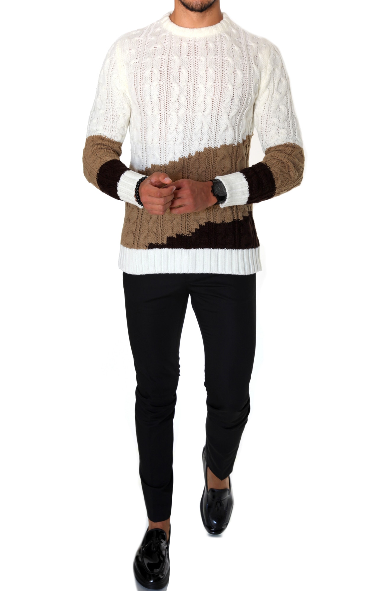 Pulover barbati, T3612, slim fit, alb, gros, fashion, Alb