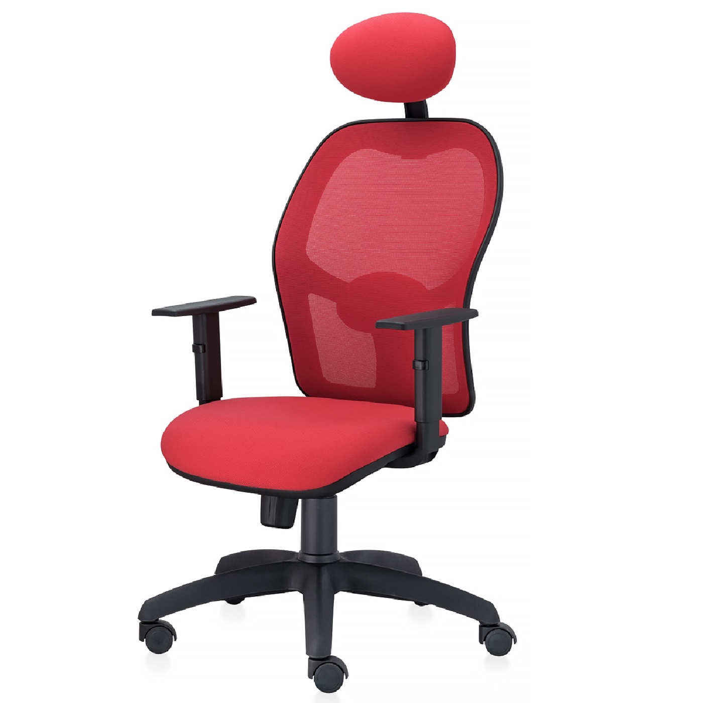 Scaun ergonomic de birou TRAFFIC CHAIRS AERO, tapiterie sezut textil, ROSU, spatar mesh, ROSU, tetiera, brate reglabile, mecanism multiblock, suport lombar reglabil