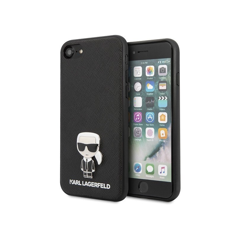 Husa Premium Originala Karl Lagerfeld iPhone Se 2 ( 2020 ) , colectia Saffiano Ikonik , negru - Klhci8ikfbmbk