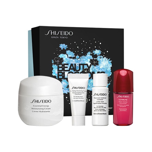 Set Shiseido Essential Energy, Femei, Crema hidratanta 50 ml + Spuma curatare 5 ml + Tratament 7 ml + Concentrat energie 10 ml
