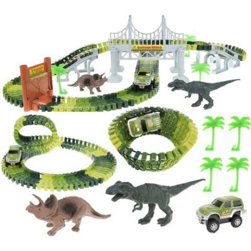Set de joaca pista cu masinute si dinozauri 153 piese
