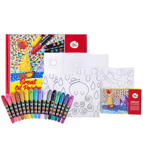 Set de pictura si desen Imaginarium Great Oil Painter Set cu 16 markere lavabile in diferite culori, 5 canvas de panza si un ghid complet pentru idei