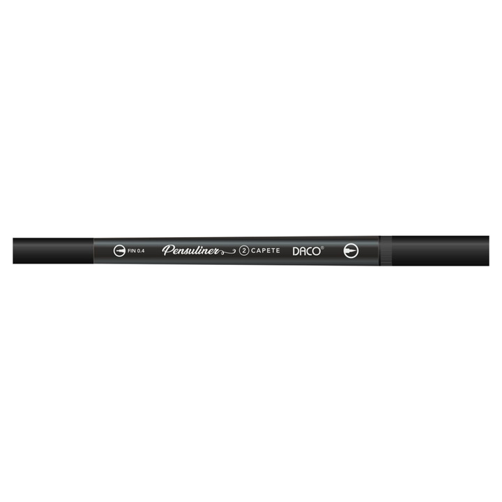 Pix Liner cu Doua Capete Daco Pensuliner, Varf Metalic 0.4 mm si Varf Tip Pensula, Negru