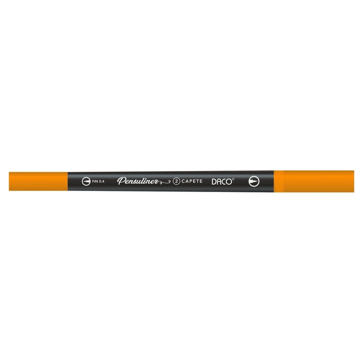 Pix Liner cu Doua Capete Daco Pensuliner, Varf Metalic 0.4 mm si Varf Tip Pensula, Portocaliu