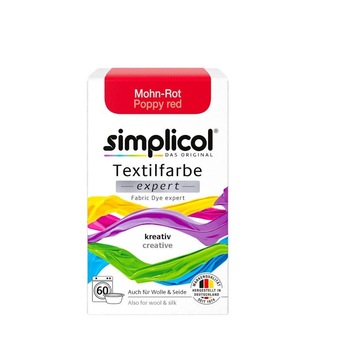 Vopsea pentru materiale textile, Simplicol Expert, Rosu Mac, 150 gr Vopsea pentru materiale textile, Simplicol Expert, Rosu Mac, 150 gr
