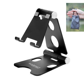 Suport universal pliabil de birou pentru telefon si tableta, Lazysmart, LazyONE, universal, aluminiu, Negru Suport universal pliabil de birou pentru telefon si tableta, Lazysmart, LazyONE, universal, aluminiu, Negru
