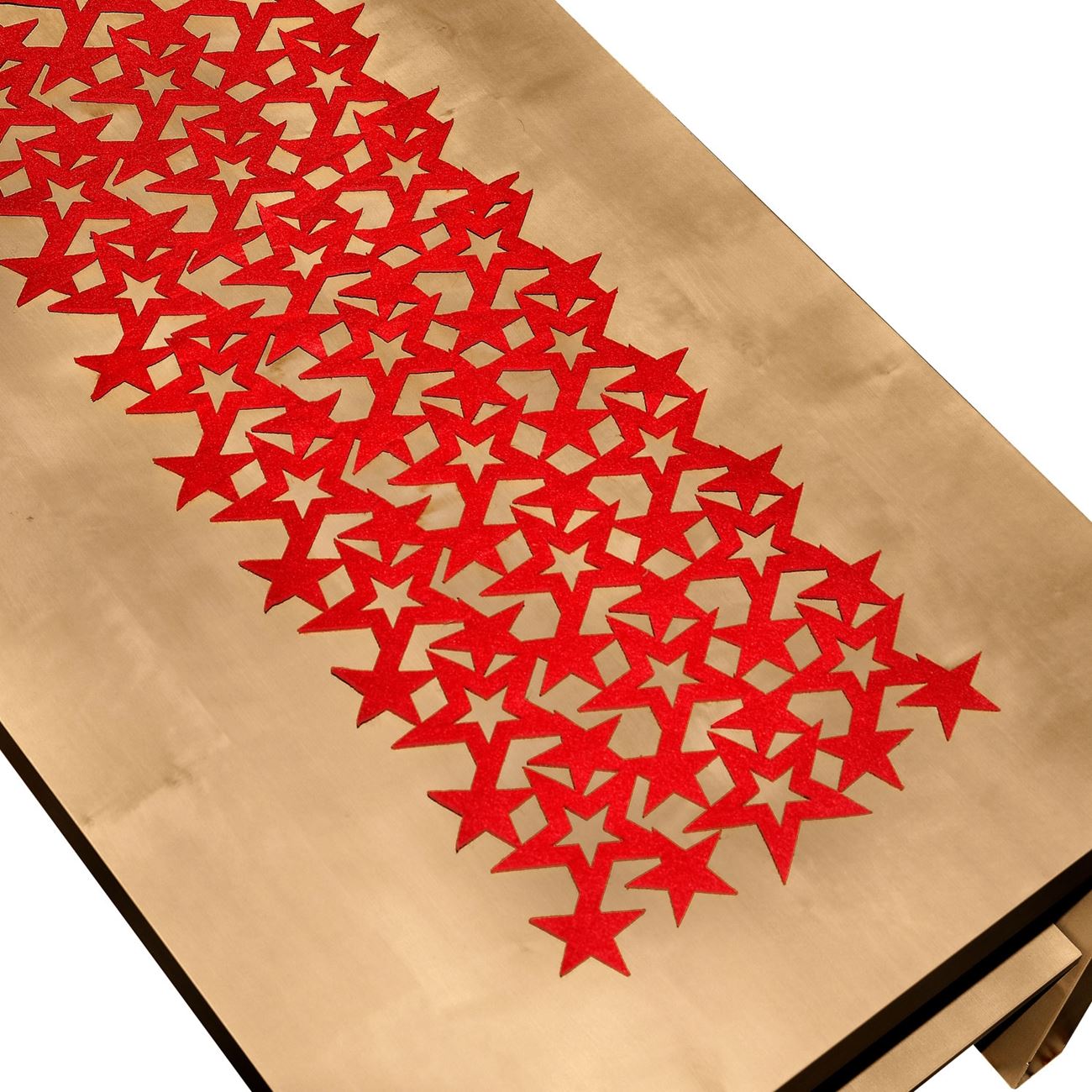 Fata de masa rosie din fetru cu design stele de Craciun, Maison du Paradis, 117 x 30 cm