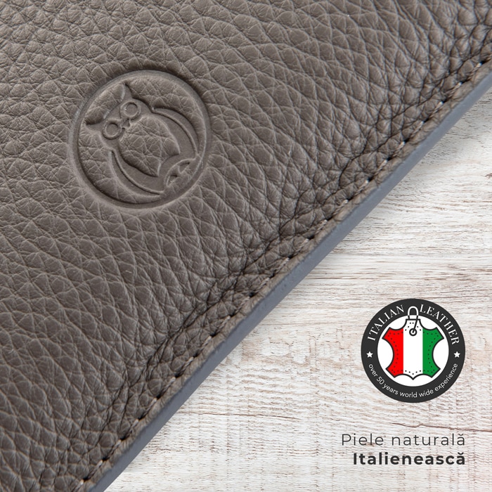 Husa laptop, MacBook PRO 15 inch, piele naturala cu mouse pad, inchidere magnetica, margini vopsite manual, e-store, gri
