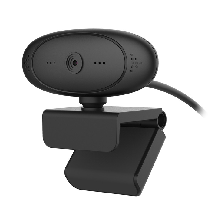 Camera HD, 2 milioane de pixeli, Baza rotativa 360 °, Microfon incorporat, USB, Compatibil cu Windows 2000 / XP / Vista / 7/8/10, Mac OS, Linux, Android, Negru