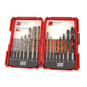 Set burghie, HBM, 16 piese, metal, lemn, zidarie Set burghie, HBM, 16 piese, metal, lemn, zidarie