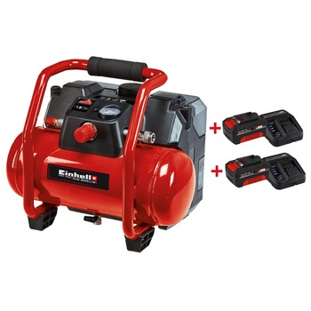 Compresor aer fara ulei pe acumulator Einhell PXC TE-AC 36/6/8 Li OF, 2 x 18 V, 6 l rezervor, 8 bar presiune maxima, 1 cilindru, 130 l/min absorbtie + Starter kit Einhell PXC 2 acumumulator, 18 V, 4.0 Ah, incarcator Compresor aer fara ulei pe acumulator Einhell PXC TE-AC 36/6/8 Li OF, 2 x 18 V, 6 l rezervor, 8 bar presiune maxima, 1 cilindru, 130 l/min absorbtie + Starter kit Einhell PXC 2 acumumulator, 18 V, 4.0 Ah, incarcator
