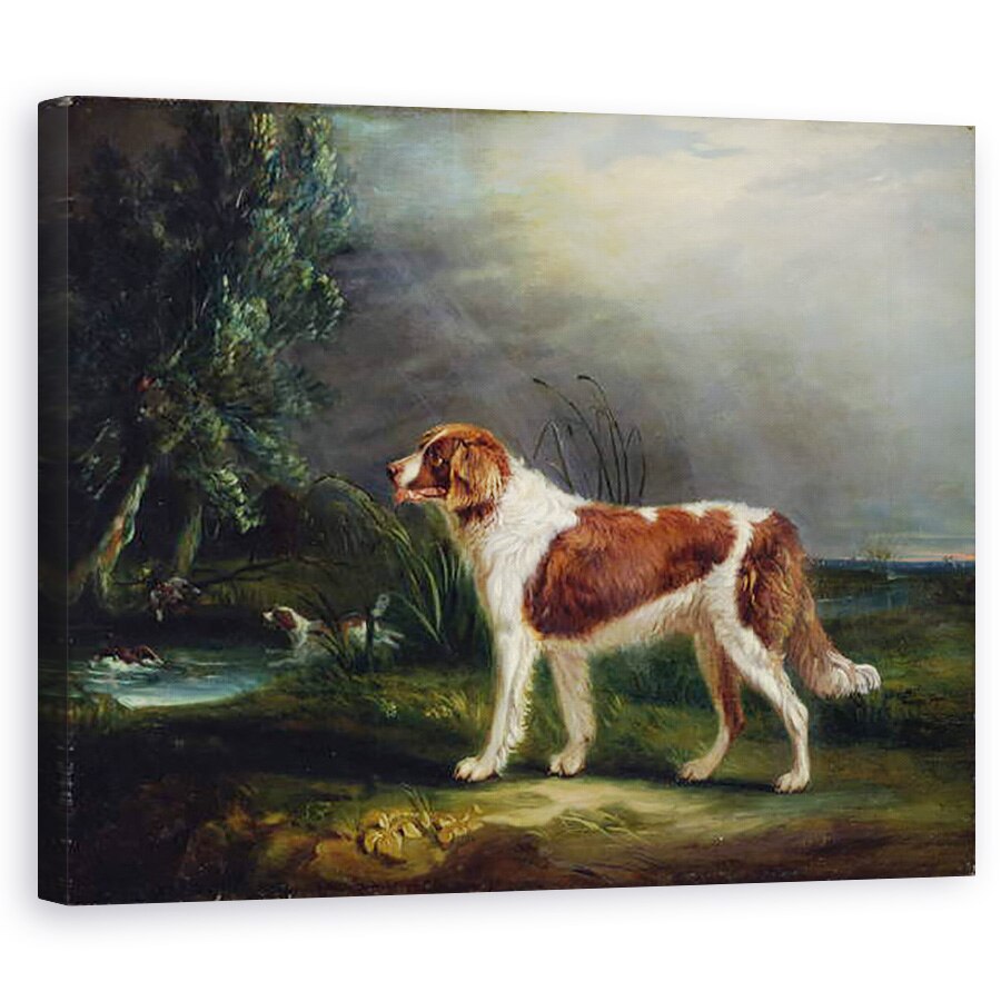 Tablou canvas - John E, Ferneley - Doi spanioli langa un Stream, unul il pune pe Mallard, 80 x 100 cm