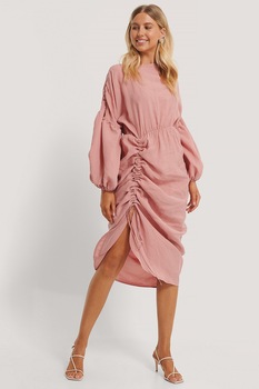 na-kd rochie din amestec de modal cu snur lateral roz prafuit imagen 0_0_0