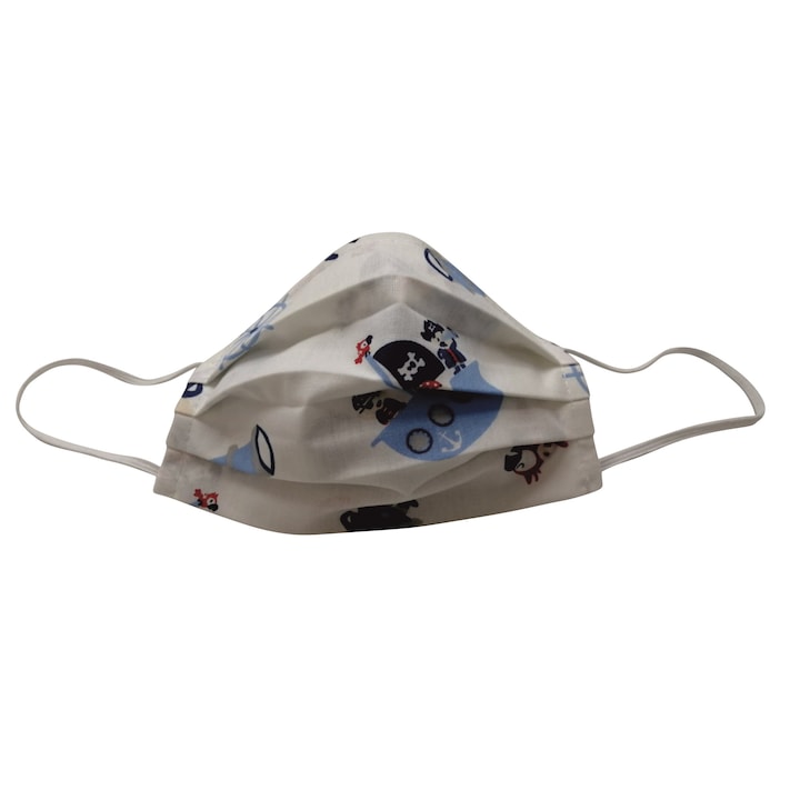 Masca de protectie din bumbac 100%, 2 straturi, reutilizabila, pentru copii 3-10 ani, model imprimeu "Pirati"