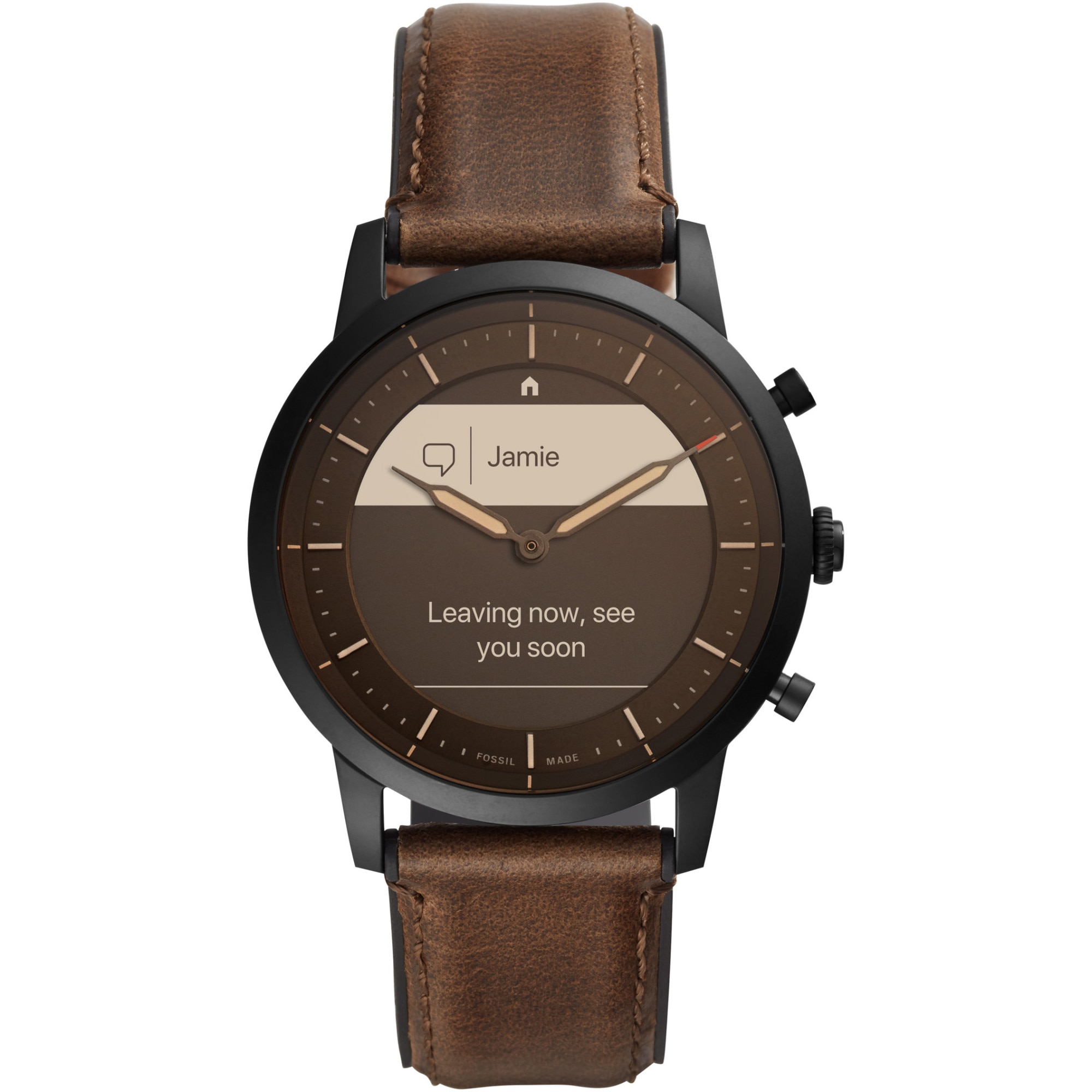 Часовник Smartwatch Fossil, Hybrid, Dark Brown Leather