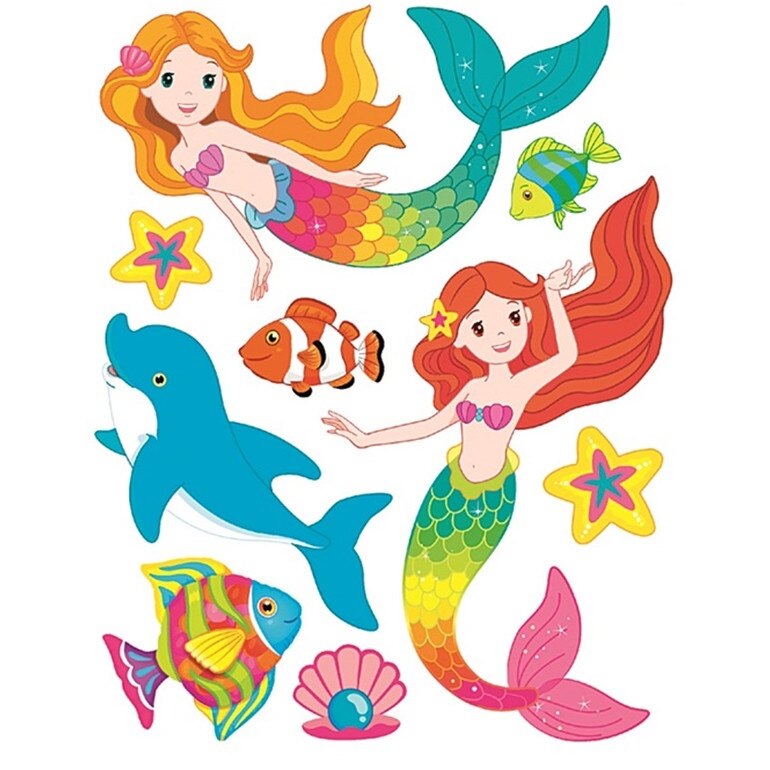 Sticker perete cu sclipici - sirena, 27.5 x 42 cm