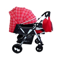 carucior nou nascuti 2 in 1 baby care pro 511 cu geanta bebe inclusa cadru aluminiu maner reversibil spatar reglabil in 5 trepte amortizoare plasa insecte frana piciorpliabil  rosu cu carouri imagen 36_0_
0