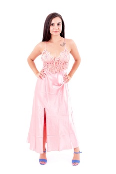 Neglijeu lung satin 1778, Roz piersica, S Neglijeu lung satin 1778, Roz piersica, S