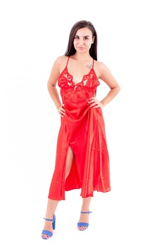 Neglijeu lung satin 1778, Rosu, S Neglijeu lung satin 1778, Rosu, S