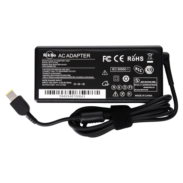 Incarcator Lenovo 135W connector USB cu pin, Compatibil ThinkPad E440 P1 X1 Extreme Legion Y520 IdeaPad gaming 3 Y700