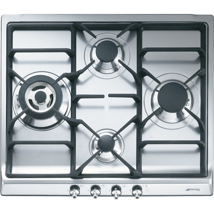 Plita incorporabila Smeg Classica SER60SGH3, 4 Arzatoare, Gaz, Siguranta Stop-Gaz, Gratar Fonta, 60 cm, Inox