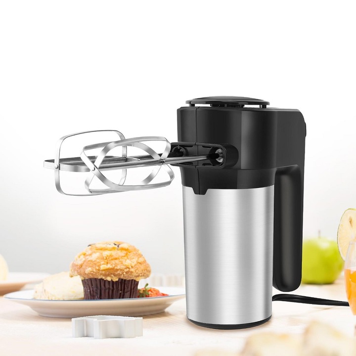 Mixer de mana Aigostar Hanson , 300W, 6 viteze, Functie Turbo, Teluri si carlige ,Otel inoxidabil ultraliger,Negru