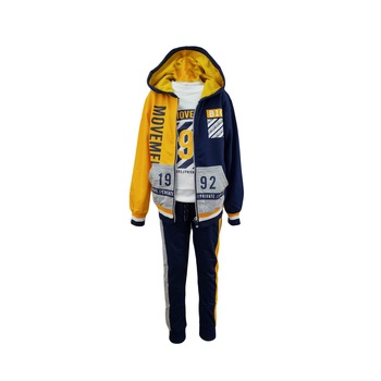 Trening trei piese galben-bleumarin, model Big, marime 104 cm, varsta 4 ani Trening trei piese galben-bleumarin, model Big, marime 104 cm, varsta 4 ani