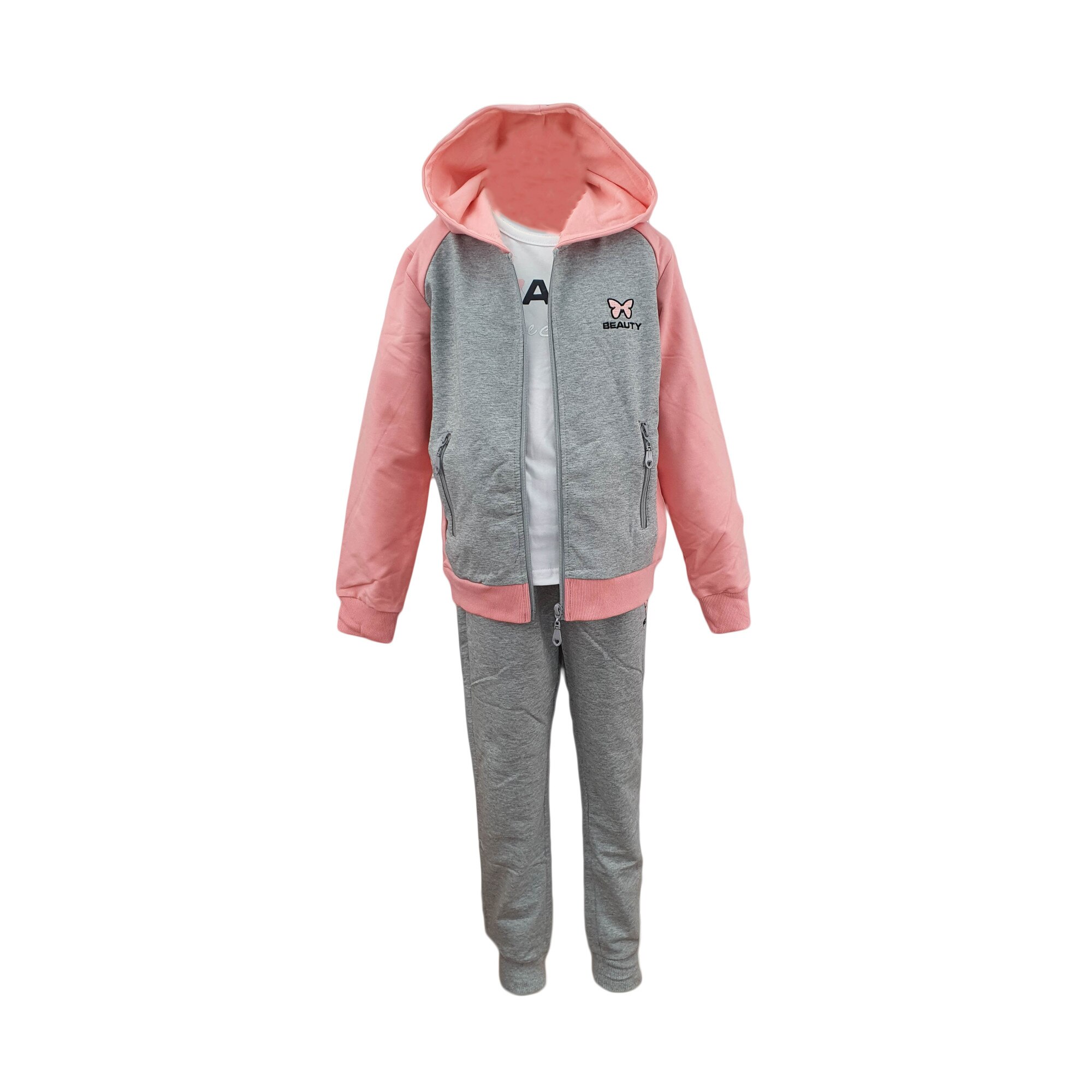Trening fete, trei piese, roz-gri