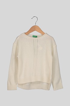 United Colors of Benetton, Pulover asimetric din amestec de lana, Crem United Colors of Benetton, Pulover asimetric din amestec de lana, Crem