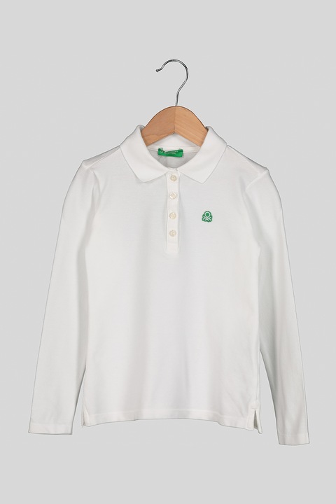 United Colors of Benetton, Блуза с яка и лого, Бял