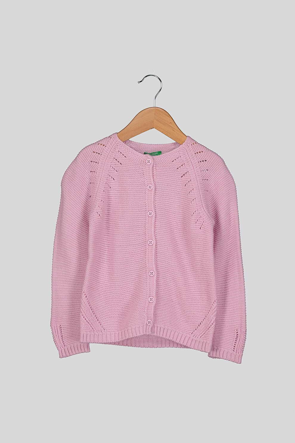 United Colors of Benetton, Cardigan din amestec de lana cu detalii pointelle, Roz