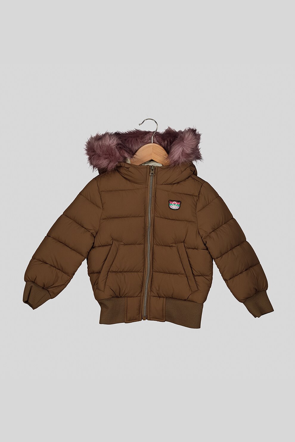 United Colors of Benetton, Geaca cu vatelina si garnitura de blana sintetica, Maro