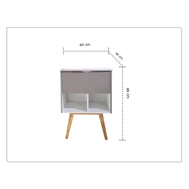 Mobilier de baie + Lavoar LUC Gray 60 cm