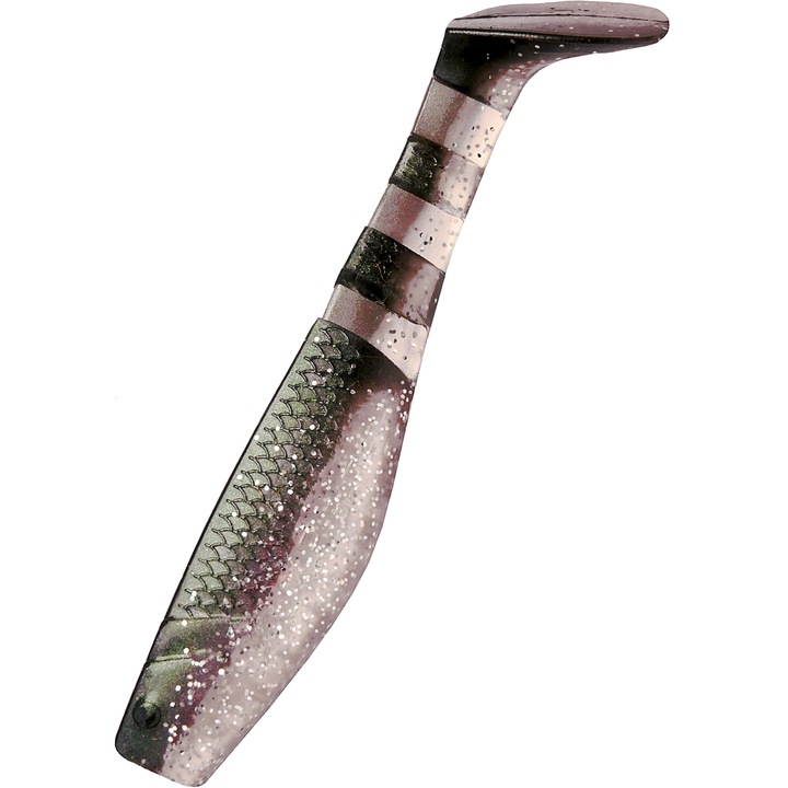 Set 5 buc Shad KP Original Shad 6.25cm, culoarea Black African Transparent, pentru biban, stiuca sau salau