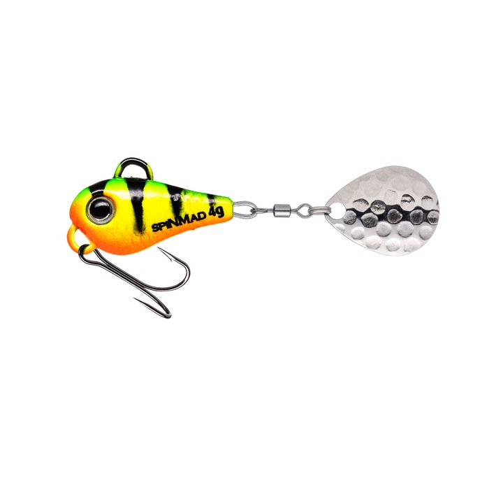 Spinner Spinmad Big 4.5cm, 4gr, culoarea Fire Tiger pentru pescuitul la biban, clean, pastrav