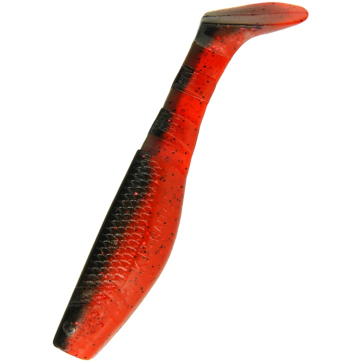 Set 5 buc Shad KP Original Shad 6.25cm, culoarea Black Japan Red, pentru biban, stiuca sau salau