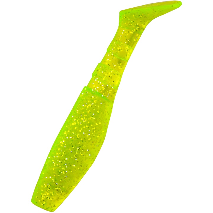Set 5 buc Shad KP Original Shad 6.25cm, culoarea Chartreuse Glitter, pentru biban, stiuca sau salau